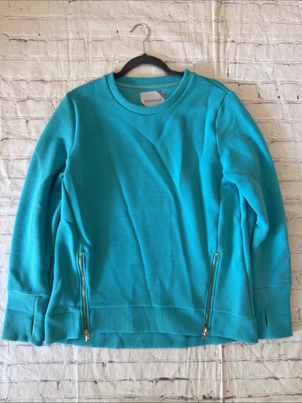 Addison Bay Active Everyday Crewneck Zip Sweatshirt Turquoise Pullover Medium